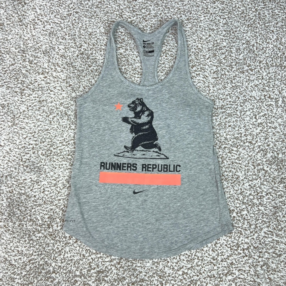 Nike Tank Top Womens S Gray‎ Dri-FIT Runners Republic Bear Racerback Running